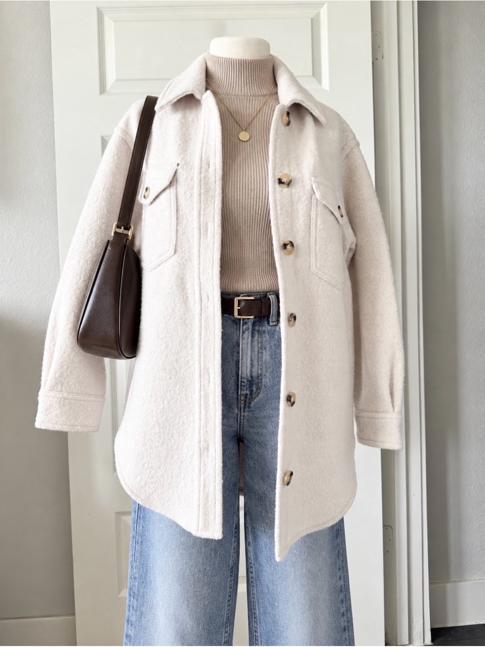 Aritzia Wilfred Free 100% Merino Wool Ganna Cream Ivory Oversized Shirt Jacket
